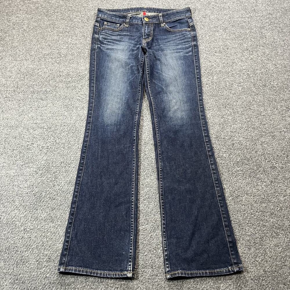 Uniqlo UJ Jeans Womens 26X32 Blue Flare Leg Bootcut Faded Distressed Denim